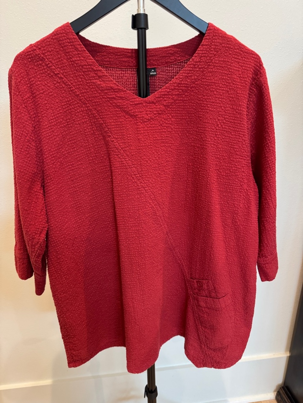 Relaxed Red V-Neck Tunic with Pocket